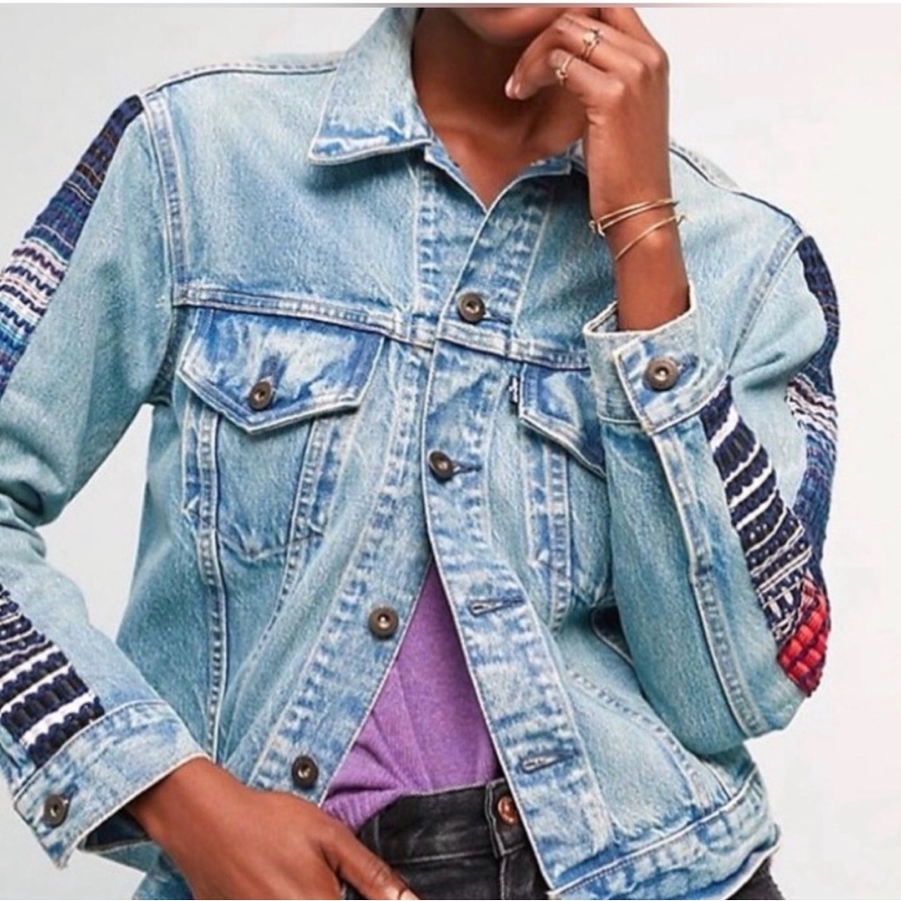 Levi’s Made & Crafted Embroidered Denim Trucker Jacket Small Western Boho - Picture 4 of 4